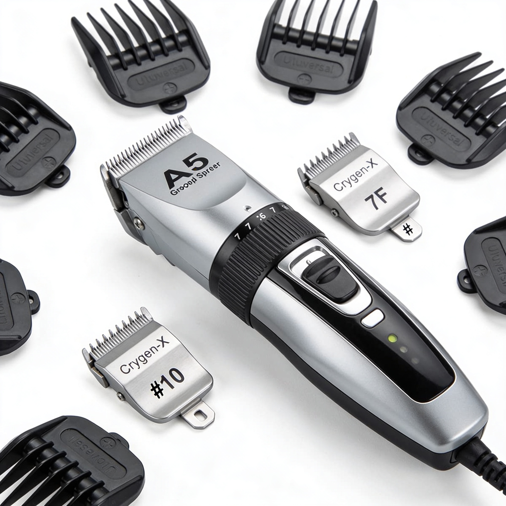 Arlenta Gemini ha dichoA5 Dual Speed Grooming Clipper with Detachable Cryogen-X Blades #10 and #7F 7 Piece Universal Combs Guides Set