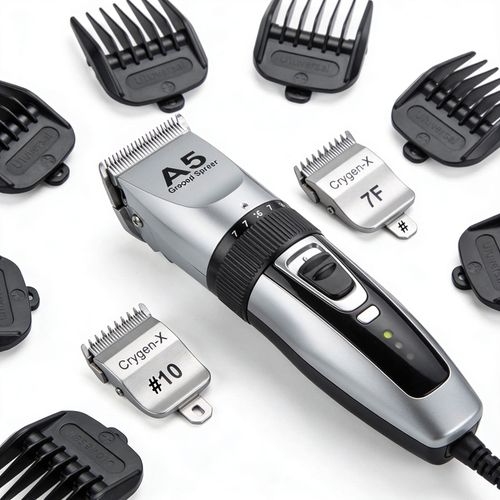 Arlenta Gemini ha dichoA5 Dual Speed Grooming Clipper with Detachable Cryogen-X Blades #10 and #7F 7 Piece Universal Combs Guides Set